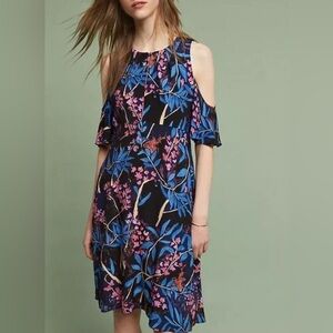 Maeve Anthropologie Black Blue Floral Elia Cold Shoulder Dress Womens Sz 4 NWT